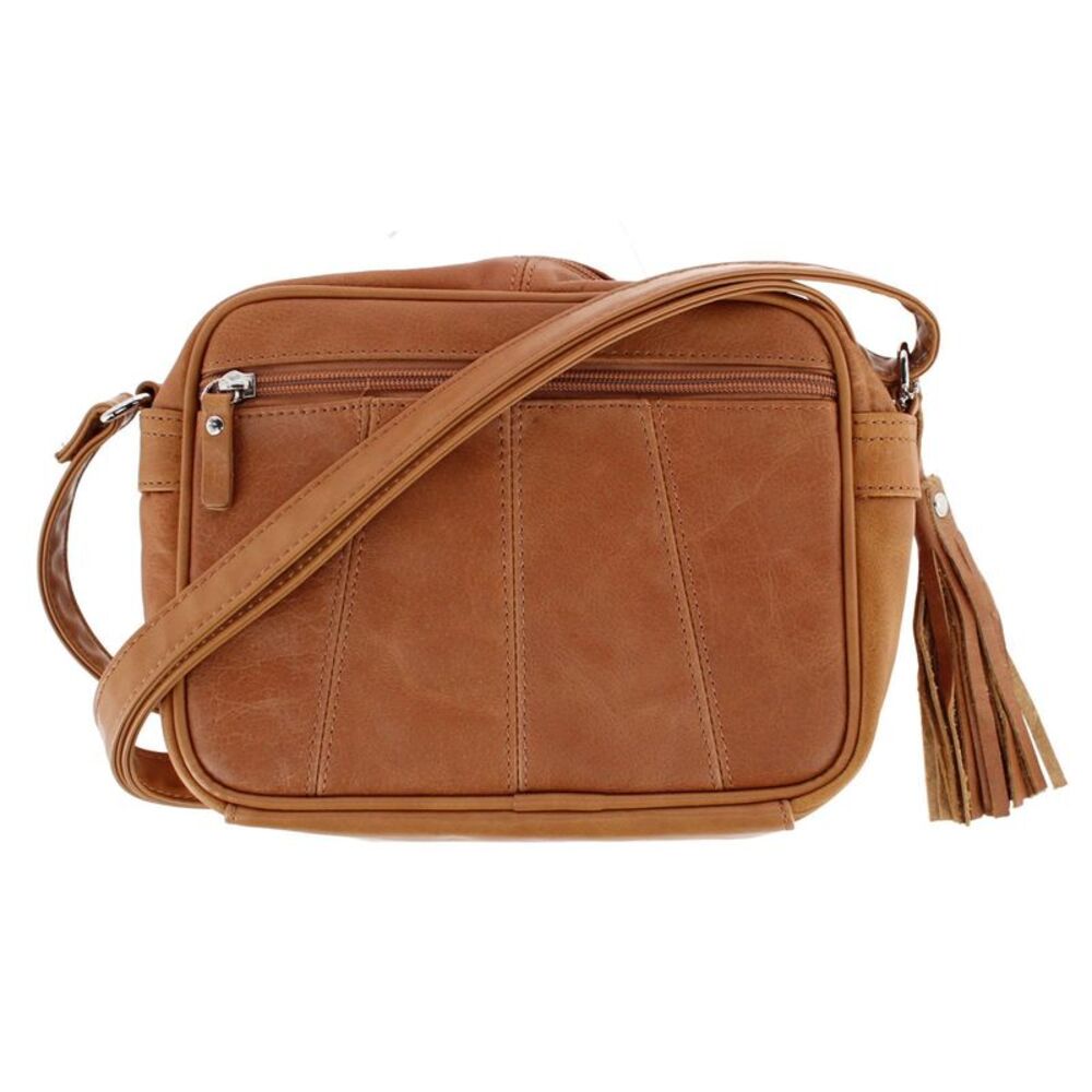 Cal-Wyn Women's Large Leather Crossbody with Zipper and Fringe Detail